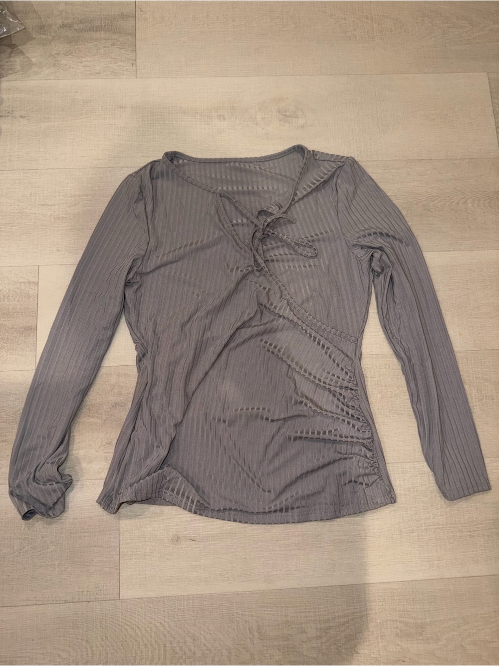 Macy's Gray Ribbed Lace-Up Long Sleeve Top
